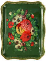 Поднос с художественной росписью "Букет на зеленом фоне", прямоугольный, арт. 2422