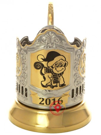 Подстаканник для чая с позолотой &quot;Символ года 2016 - Обезьяна&quot;
