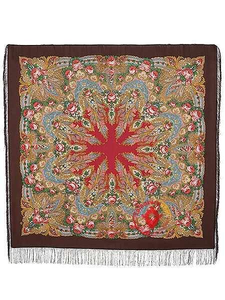 Шерстяной Павлопосадский платок "Крым", 146*146 см, арт. 1542-17