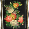 Поднос с художественной росписью "Цветы на черном", прямоугольный, арт. 4128