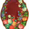 Поднос с художественной росписью "Летние цветы на красном фоне", малый овальный глубокий, арт. 8155