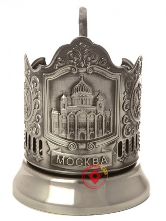 Никелированный подстаканник для чая &quot;Храм Христа Спасителя&quot; Кольчугино