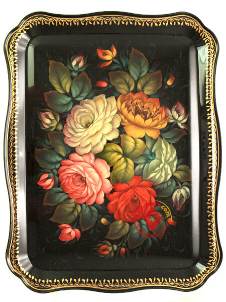 Поднос с художественной росписью "Цветы", прямоугольный, арт. 8156