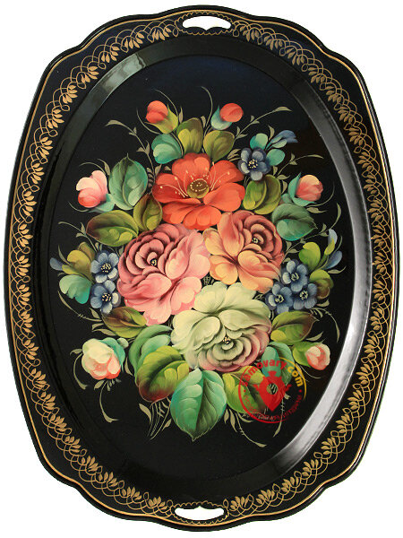 Поднос с художественной росписью "Разноцветье", овал с фигурным краем, арт. 8167