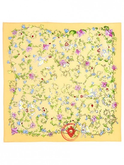 Павлопосадский шелковый платок (крепдешин) «Купидоны», 52×52 см, арт. 1255-2