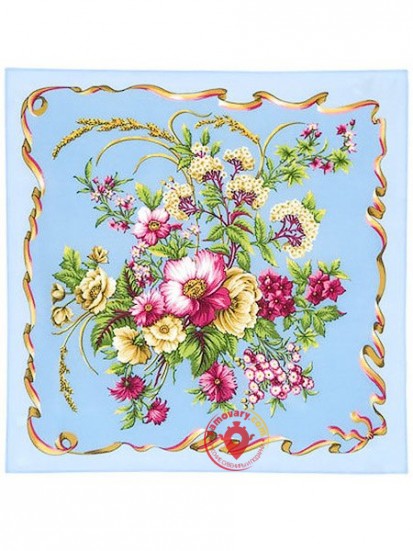 Павлопосадский шелковый платок (крепдешин) «Пестрая лента», 65×65 см, арт. 1305-13