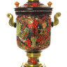 Набор самовар электрический 3 литра с росписью "Хохлома на красном фоне мелкая" с чайным сервизом и подносом, арт. 110590с