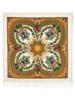 Платок из шерсти "Слова любви" с шелковой бахромой 1688-1, 146х146 см