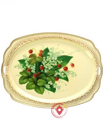 Поднос &quot;Ландыши и земляника&quot;, овал с фигурным краем, арт. 8172