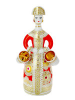 Подарочный набор для вина 3-х предметный форма Матрешка рисунок Красный сарафан Императорский фарфоровый завод