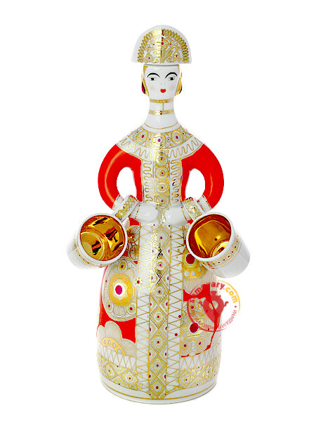 Подарочный набор для вина 3-х предметный форма Матрешка рисунок Красный сарафан Императорский фарфоровый завод