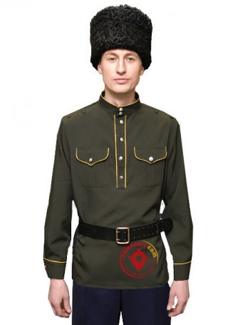 Гимнастерка из габардина, оливковая с желтым кантом