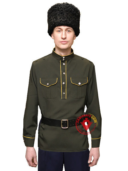 Гимнастерка из габардина, оливковая с желтым кантом