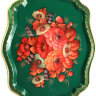 Поднос с росписью "Красные цветы на зеленом", фигурный арт.2149