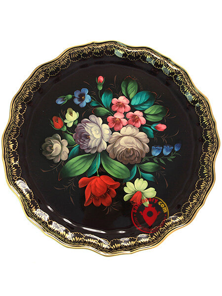 Поднос с росписью "Цветы на темно-фиолетовом" круглый, арт. 2150