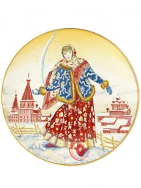 Тарелка декоративная форма Эллипс рисунок Девушка со снежком Императорский фарфоровый завод