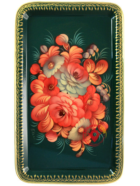 Поднос прямоугольный "Осенние цветы на зеленом фоне" малый, арт. 8160