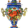 Набор самовар электрический 3 литра с художественной росписью "Маки, ромашки на голубом", арт. 110604