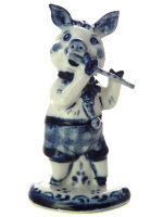 Скульптура "Поросенок с флейтой" Гжель