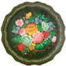 Поднос с художественной росписью "Цветы на зеленом фоне", круглый, арт. 9285